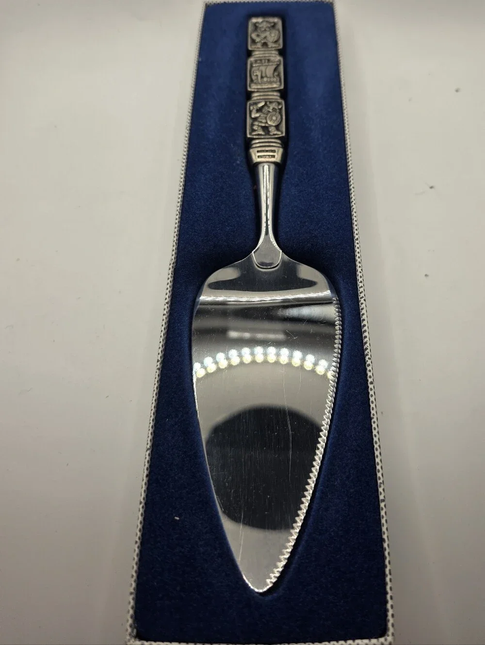 Vintage Tinn-Per Norway Viking Pewter Cake Pie Server Shovel Mid Century Boxed